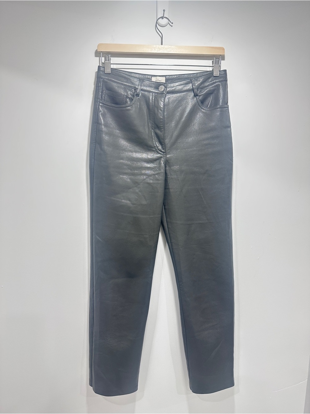 Aritzia Wilfred Melina High Waisted Vegan Leather Pants Charcoal Grey Small S - Picture 2 of 15
